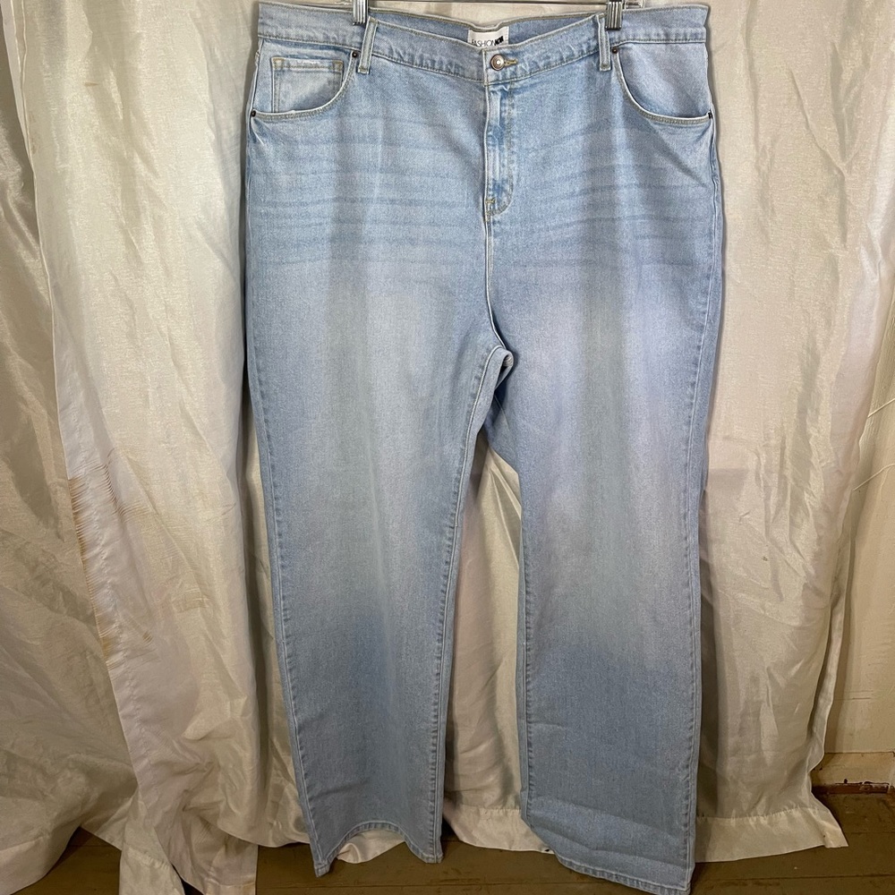 Plus Size Fashion Nova Denim Light Blue Jeans Classic Straight Leg High Waisted